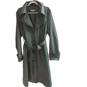 Via Spiga Full Length Removable‎ Hood Sage Green Trench Coat Size XL